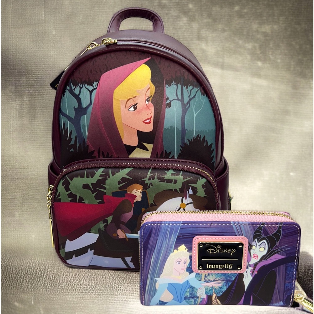 Disney Sleeping Beauty Once Upon A Dream Backpack and Movie Scene Zip Wallet